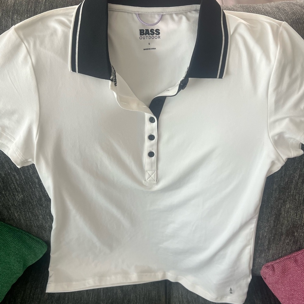 Bass Outdoor Women's White Polo with Black Contrast Collar